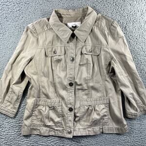 CASLON UTILITY JACKET WOMENS XL TAN CHORE POCKETS BUTTON COLLARED 100% COTTON
